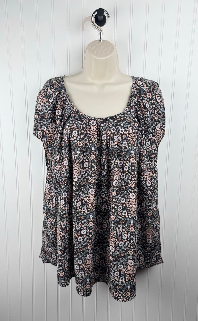 LC Lauren Conrad Floral Peasant Blouse 2X Puff Sleeve Tie Neck Plus Size